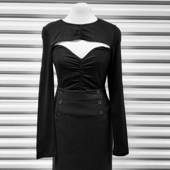 Bardot Bodysuit Top Womens Medium Black Long Sleeve Cut Out Stretch Jersey - Picture 1 of 12